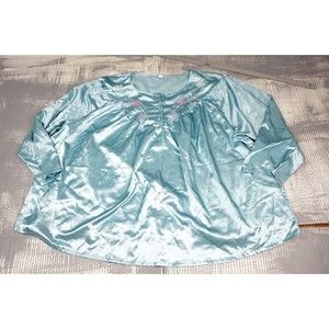 Only Necessities Night Shirt womens 5x blue satin embroidered long sleeve loose
